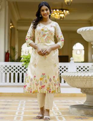 Cream premium designer festive wear readymade suit 3