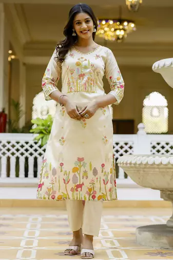 Cream premium designer festive wear readymade suit