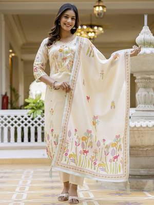 Cream premium designer festive wear readymade suit 1