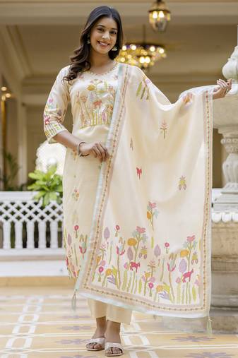 Cream premium designer festive wear readymade suit
