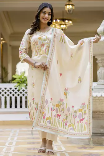 Cream premium designer festive wear readymade suit