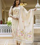 Cream premium designer festive wear readymade suit