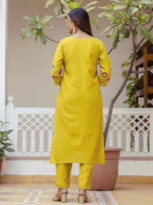 Yellow premium designer festive wear readymade suit 2