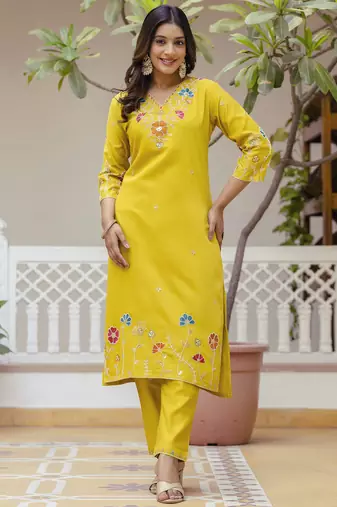 Yellow premium designer festive wear readymade suit