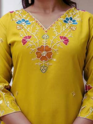 Yellow premium designer festive wear readymade suit 4