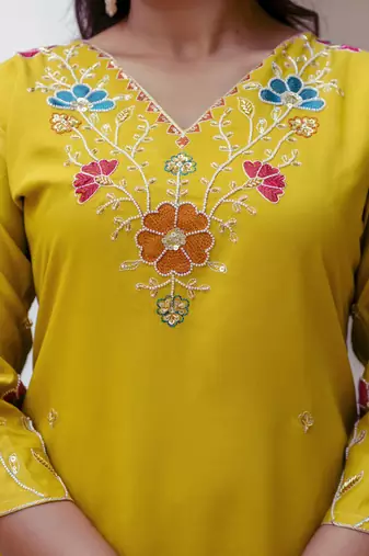 Yellow premium designer festive wear readymade suit