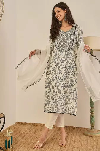 Cream premium designer festive wear readymade suit