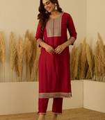 Red premium designer festive wear readymade suit