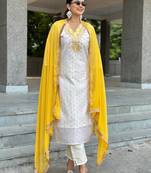 White premium designer festive wear readymade suit