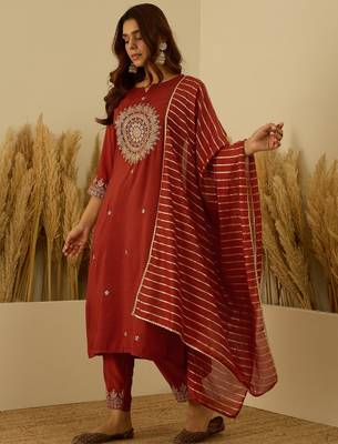 Peach premium designer festive wear readymade suit 1