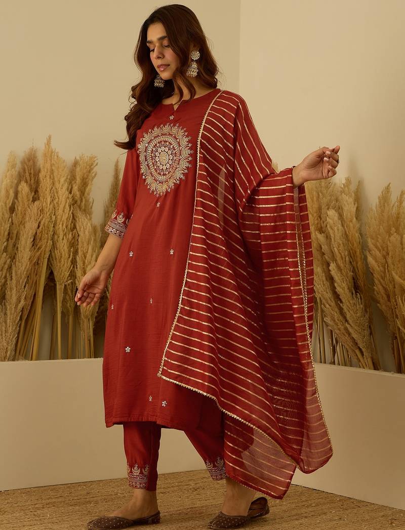 Peach premium designer festive wear readymade suit