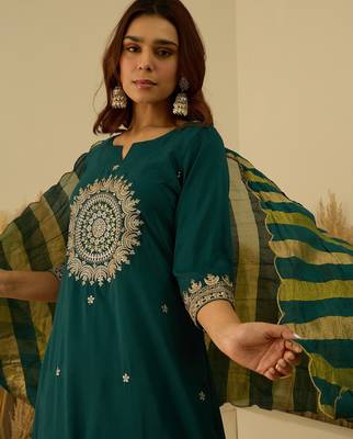 Teal premium designer festive wear readymade suit 3