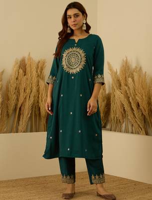 Teal premium designer festive wear readymade suit 4