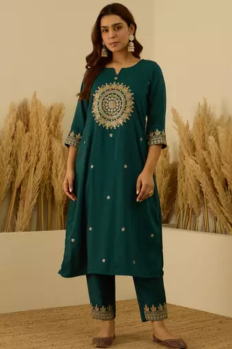 Teal premium designer festive wear readymade suit