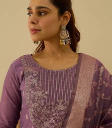 Purple premium designer festive wear readymade suit
