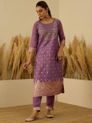 Purple premium designer festive wear readymade suit 4
