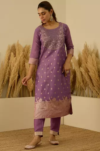 Purple premium designer festive wear readymade suit