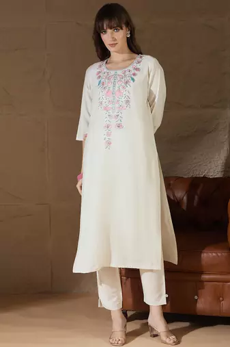 White premium designer festive wear readymade suit