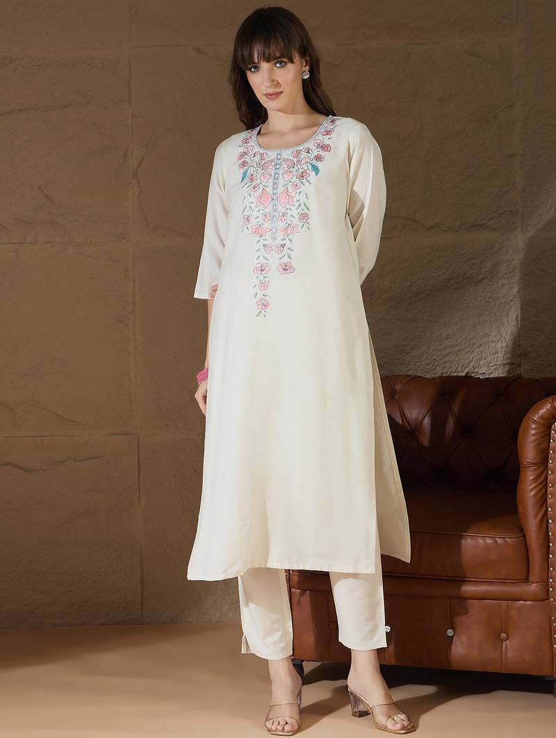 White premium designer festive wear readymade suit