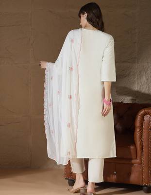 White premium designer festive wear readymade suit 2