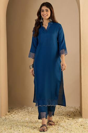 Blue premium designer festive wear readymade suit