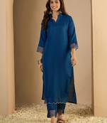 Blue premium designer festive wear readymade suit