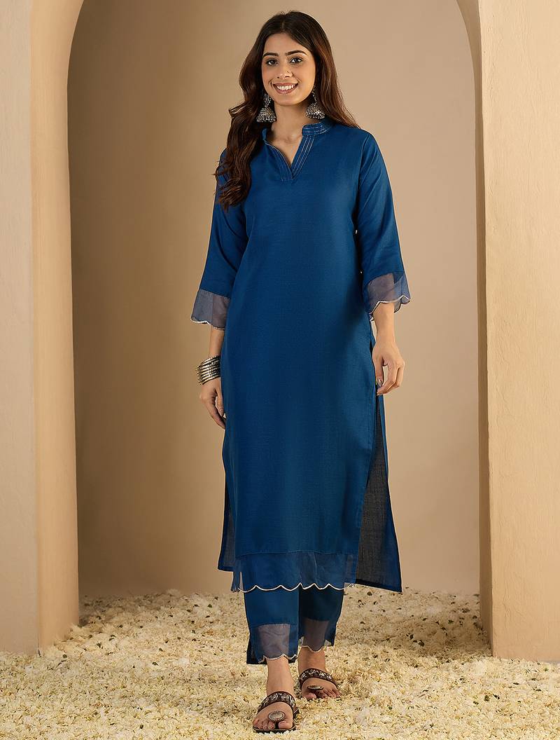 Blue premium designer festive wear readymade suit