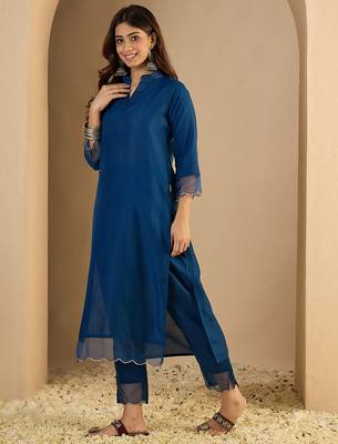 Blue premium designer festive wear readymade suit 3