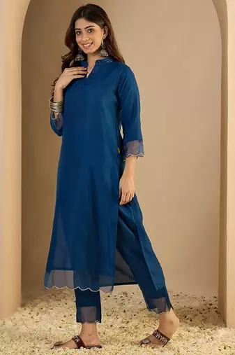 Blue premium designer festive wear readymade suit