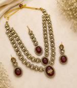 Double layer Maroon Kundan Bridal Necklace earring maangtikka Jewellery Set for wedding festival
