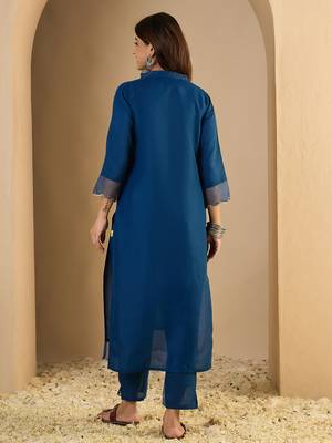 Blue premium designer festive wear readymade suit 4