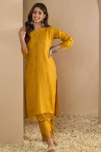 Yellow premium designer festive wear readymade suit