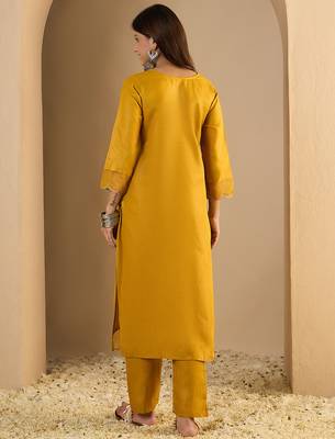 Yellow premium designer festive wear readymade suit 4