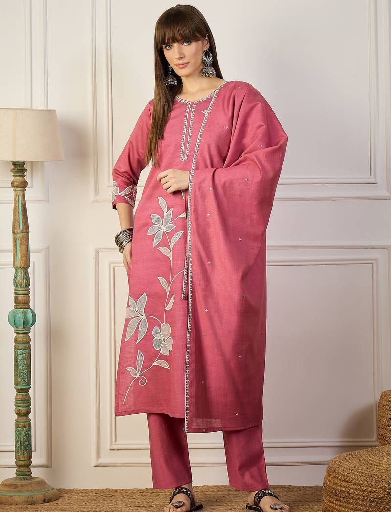 Pink premium designer festive wear readymade suit