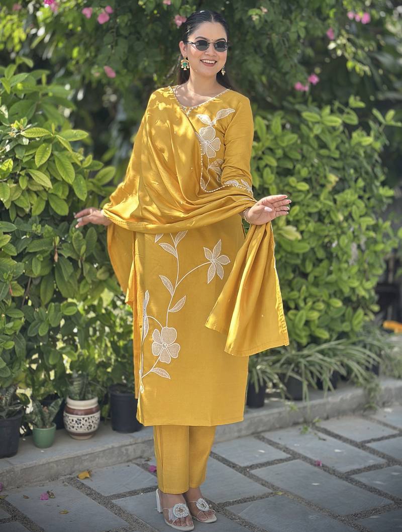 Yellow premium designer festive wear readymade suit