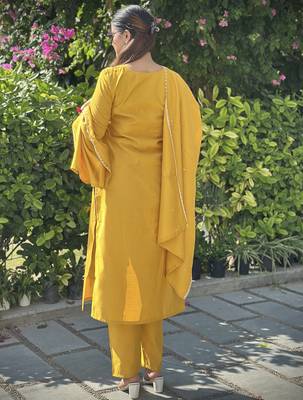 Yellow premium designer festive wear readymade suit 2