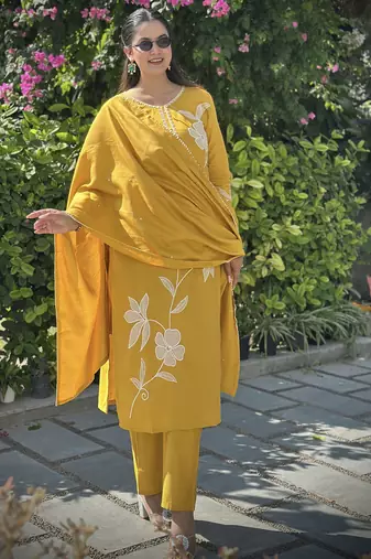 Yellow premium designer festive wear readymade suit