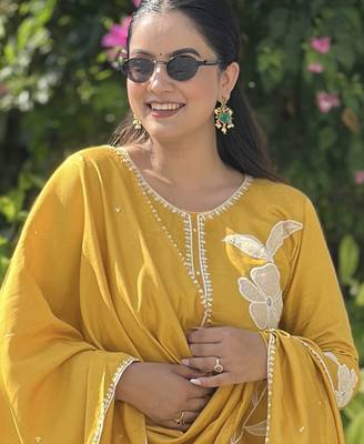 Yellow premium designer festive wear readymade suit 4
