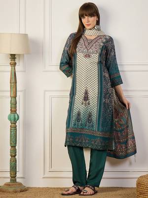 Teal premium designer festive wear readymade suit 1