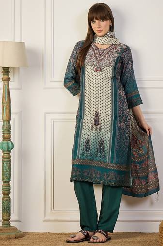 Teal premium designer festive wear readymade suit