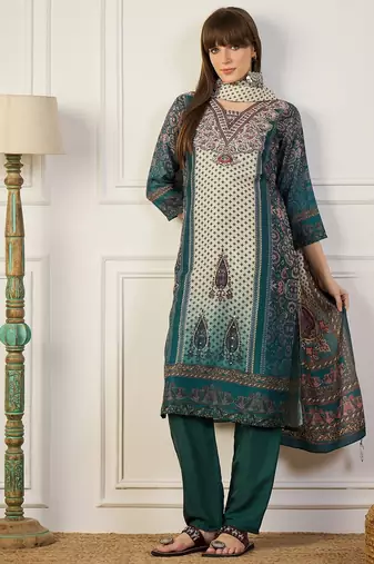 Teal premium designer festive wear readymade suit