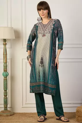 Teal premium designer festive wear readymade suit