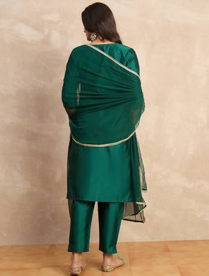 Dark-green premium designer festive wear readymade suit 2