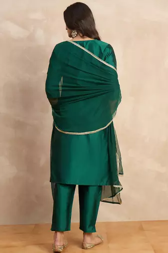 Dark-green premium designer festive wear readymade suit