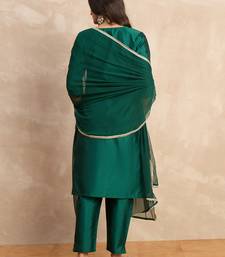 Dark-green premium designer festive wear readymade suit