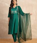 Dark-green premium designer festive wear readymade suit