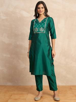 Dark-green premium designer festive wear readymade suit 3