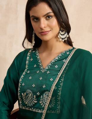Dark-green premium designer festive wear readymade suit 4