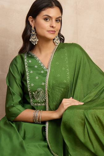 Light-green premium designer festive wear readymade suit