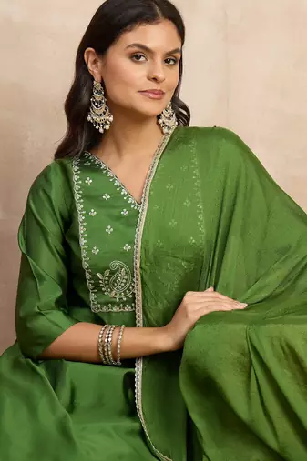 Light-green premium designer festive wear readymade suit